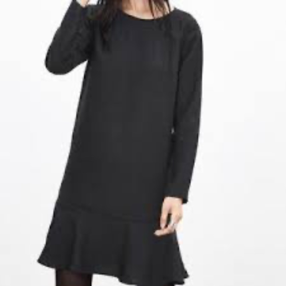 Banana Republic Ruffle Long Sleeve Shift Midi Dress